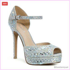 Peep Toe Platform Stiletto Pumps Sparkly Rhinestone Heels Elegant Evening